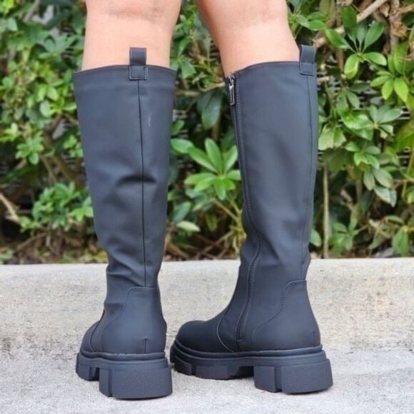 Women's Mid Calf Boots Round Toe Black Color - Picture 5 of 6
